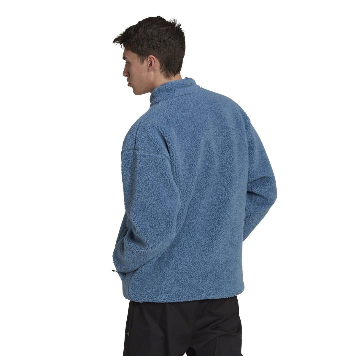adidas Originals Sherpa Jacket sweatshirt with plush fleece lining and cozy collar, in brown with zip front and ribbed cuffs.