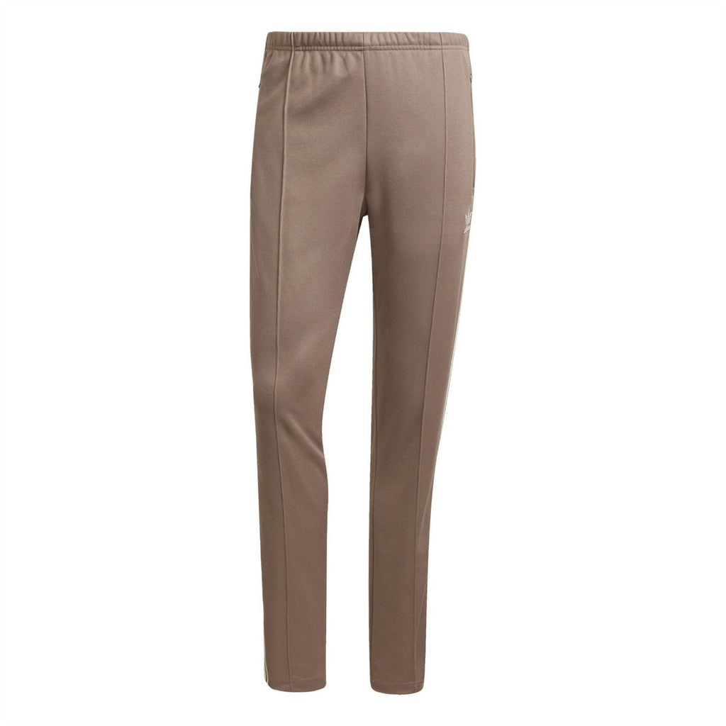 adidas Originals track pants in trace brown, tapered legs with side stripes and elastic waist