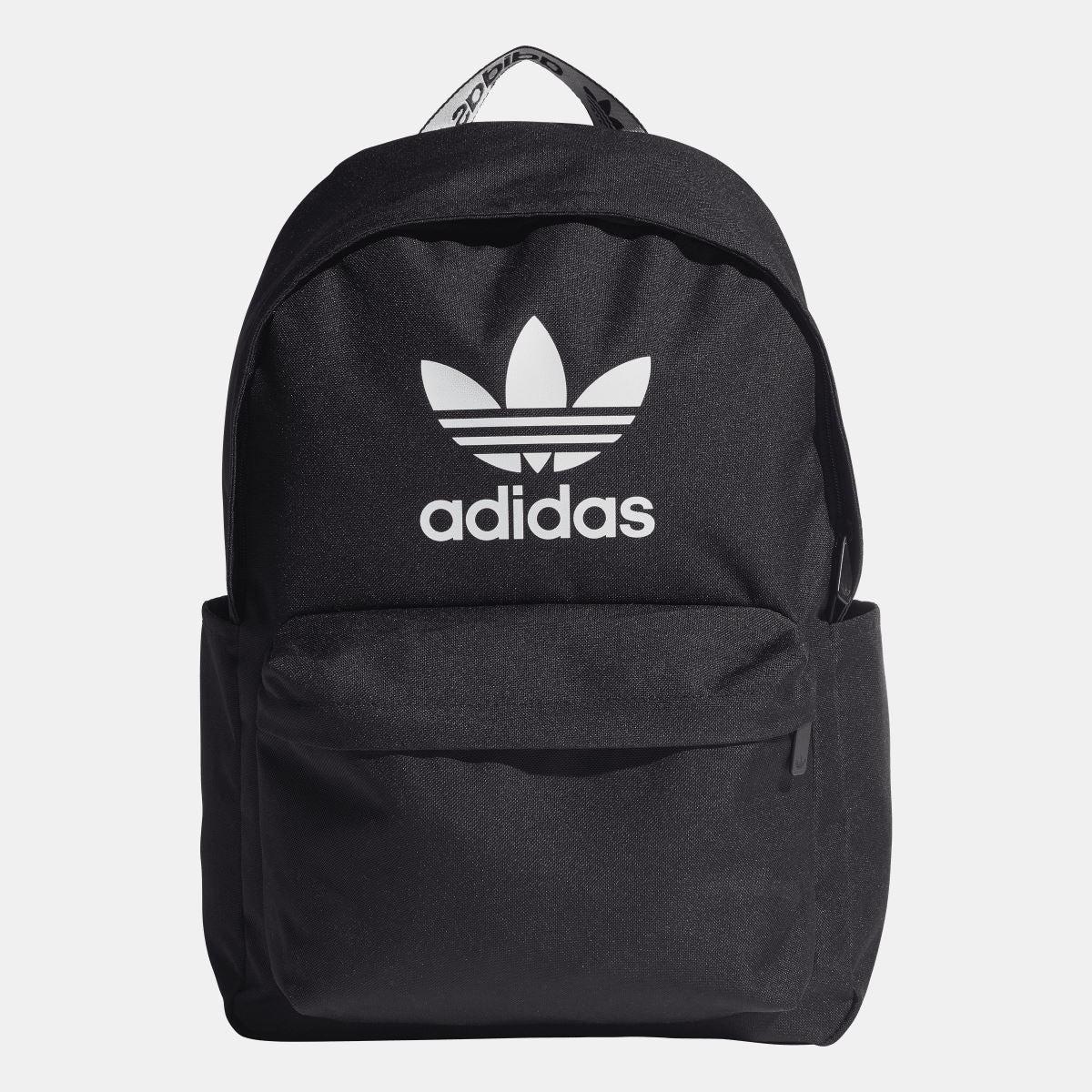 Black Adidas Originals Adicolor backpack with front trefoil logo and top handle