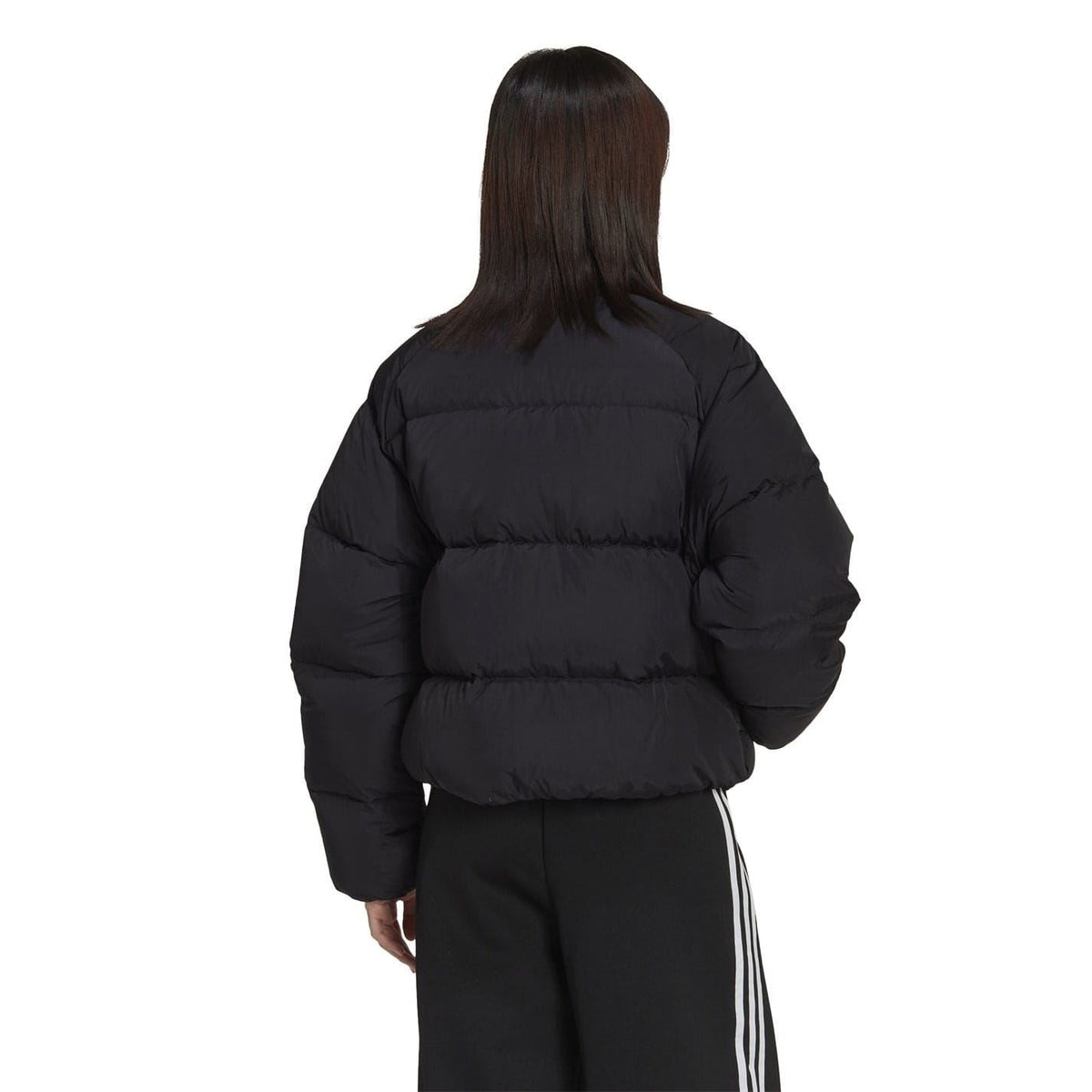 adidas Originals short down jacket with a sleek design, featuring a padded collar and zip closure, ideal for cold weather.