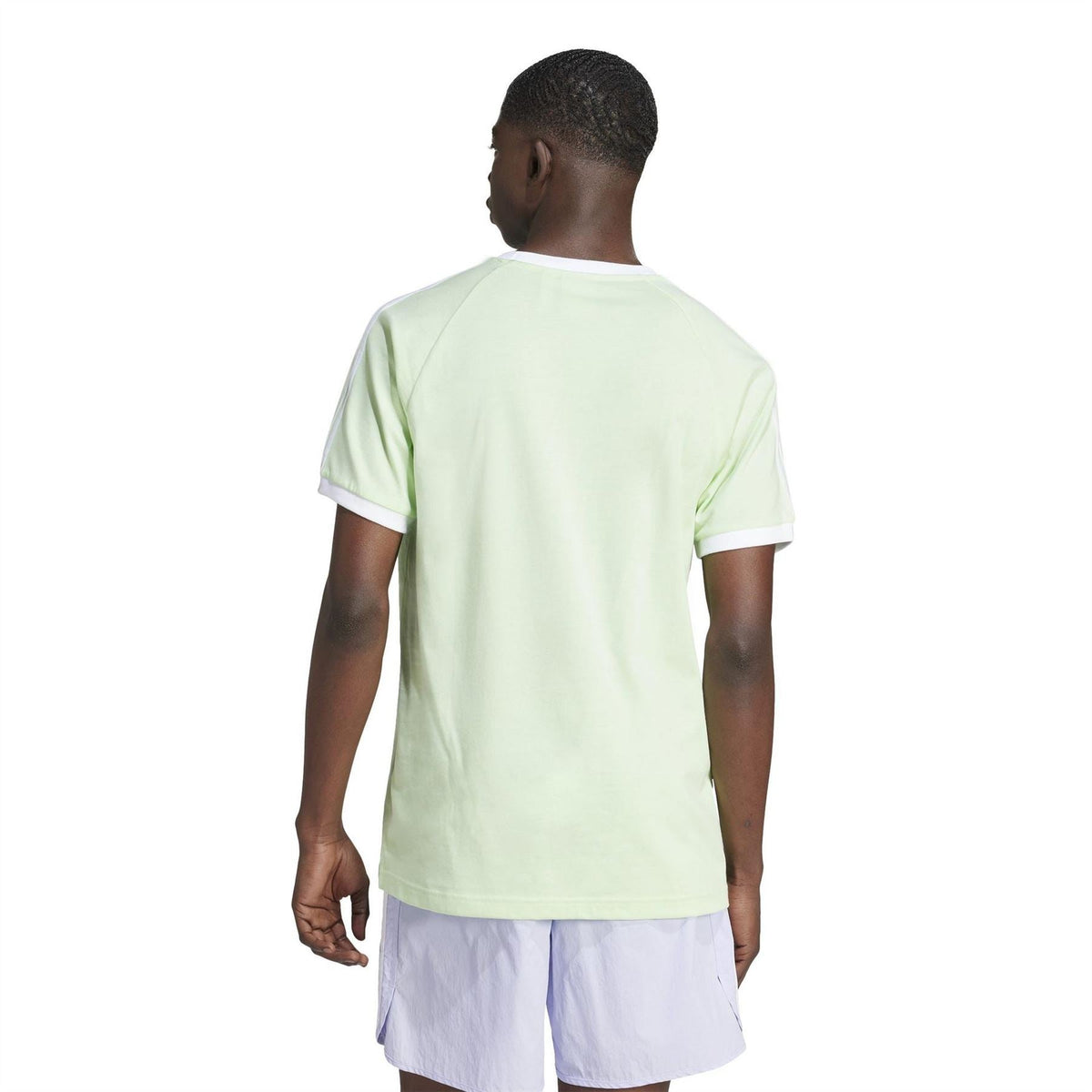 Light green crew neck T-shirt, straight back view with short sleeves and no visible print