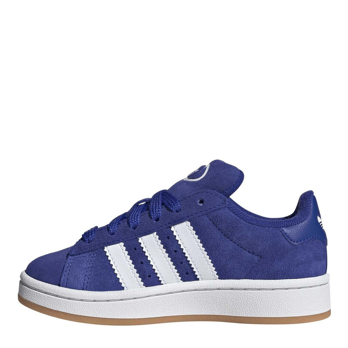 adidas low-top canvas sneakers, blue side view with white three-stripe design