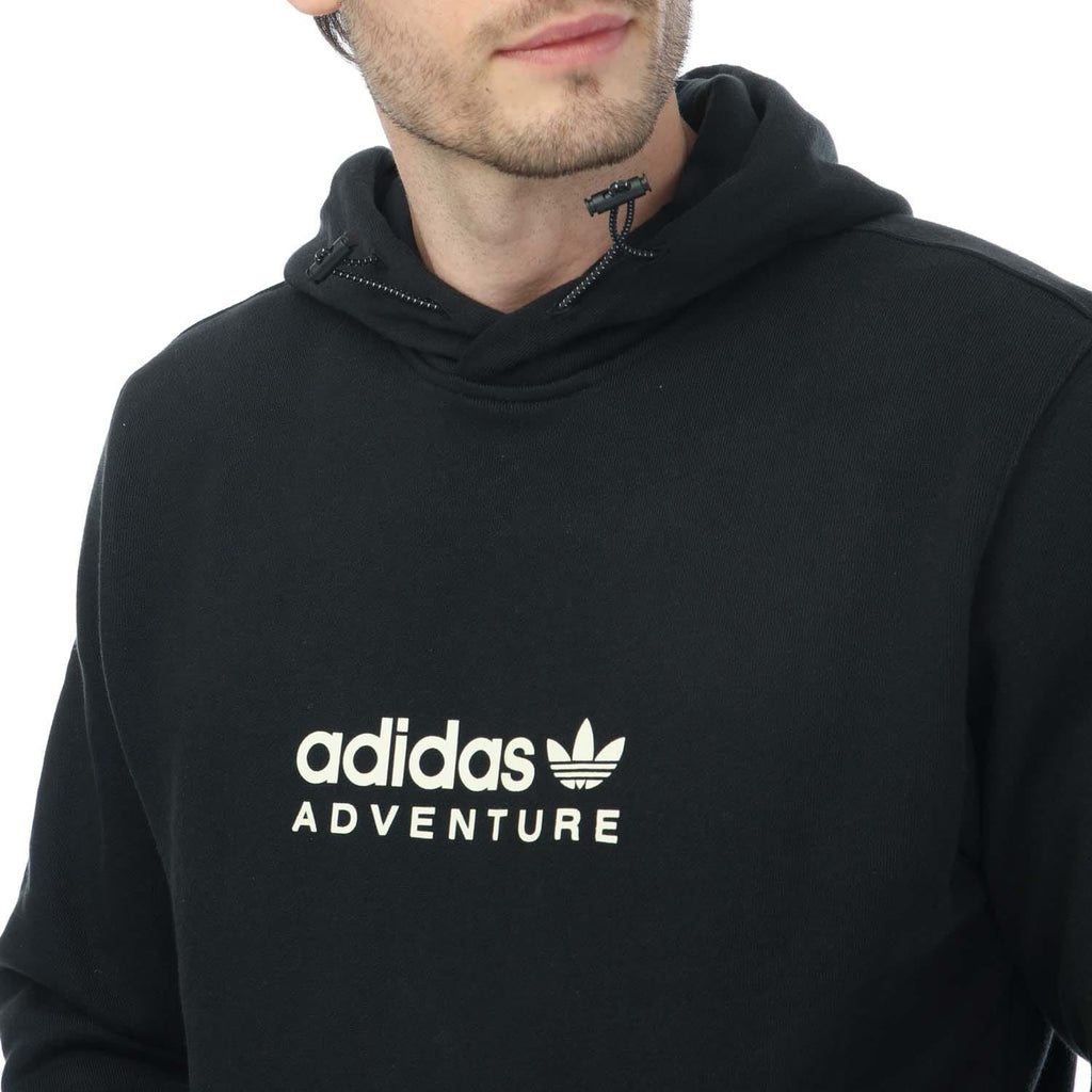 Black adidas Originals Adventure pullover hoodie with chest logo and drawstring hood