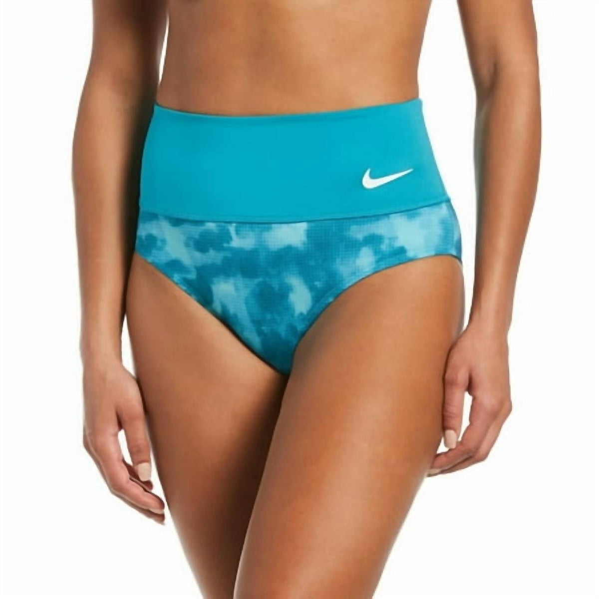 Cloud-Dye High-Waist Bikini Swim Bottom In Aqua