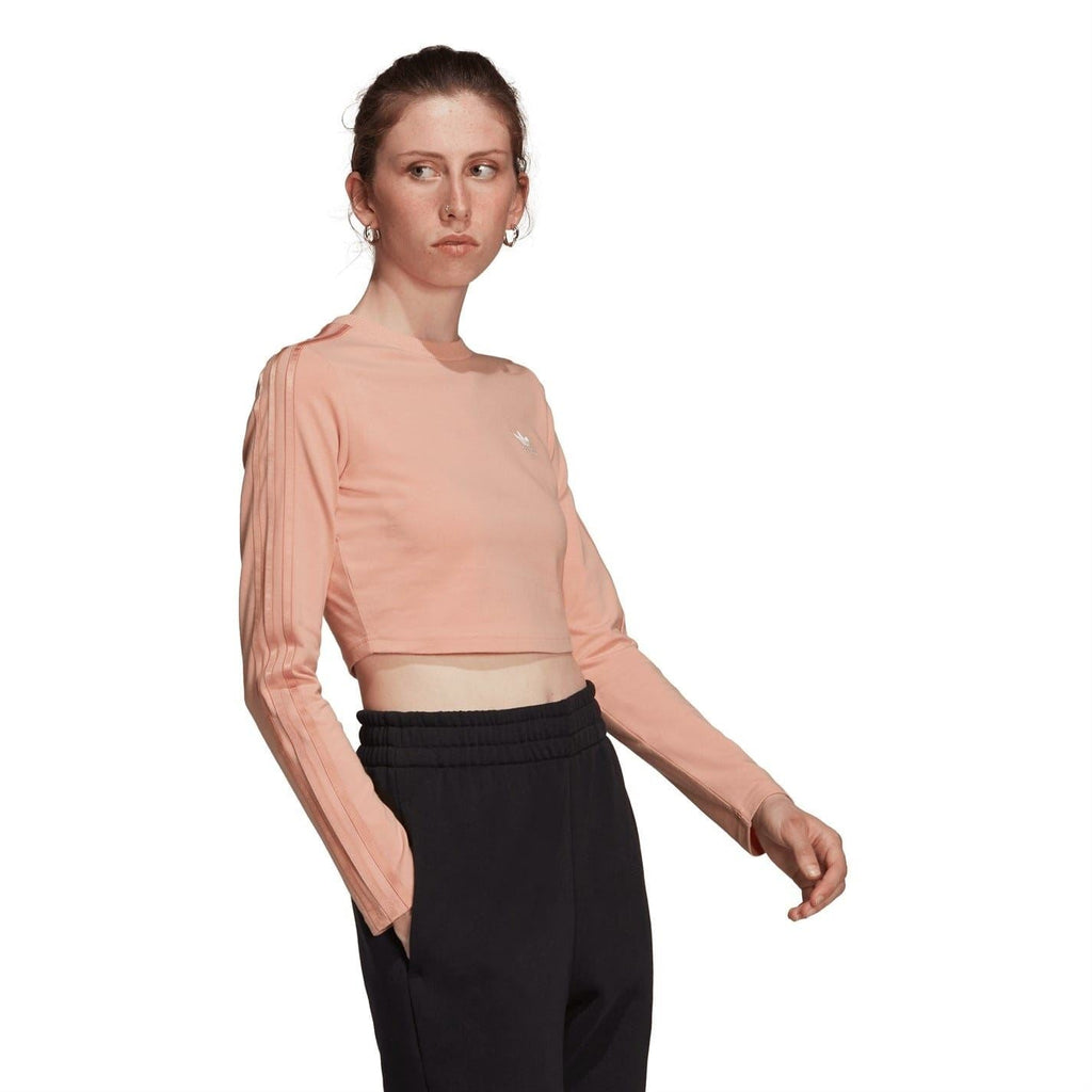 Blush ribbed crew-neck T-shirt with small adidas logo on chest