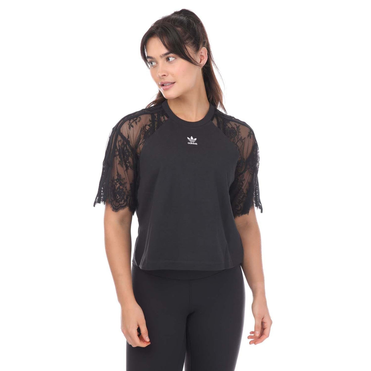 adidas Originals Adicolor Classics lace T-shirt, casual tops with embroidered logo and soft cotton fabric, in vibrant color.