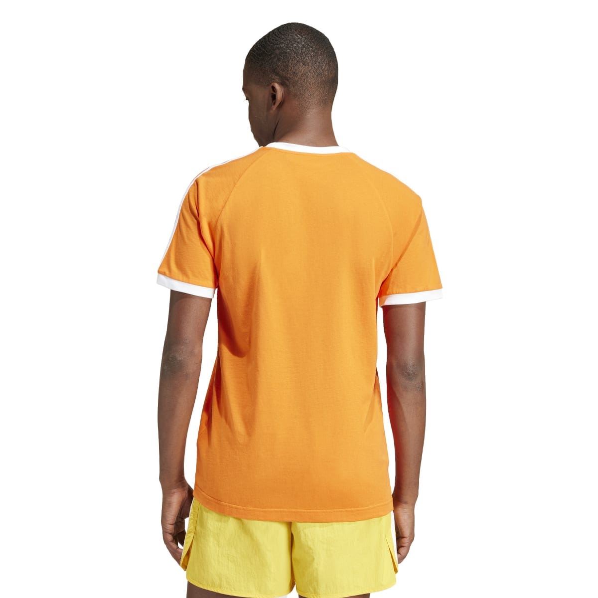 Orange adidas Originals Adicolor T-shirt back view with white 3-stripe shoulder detail