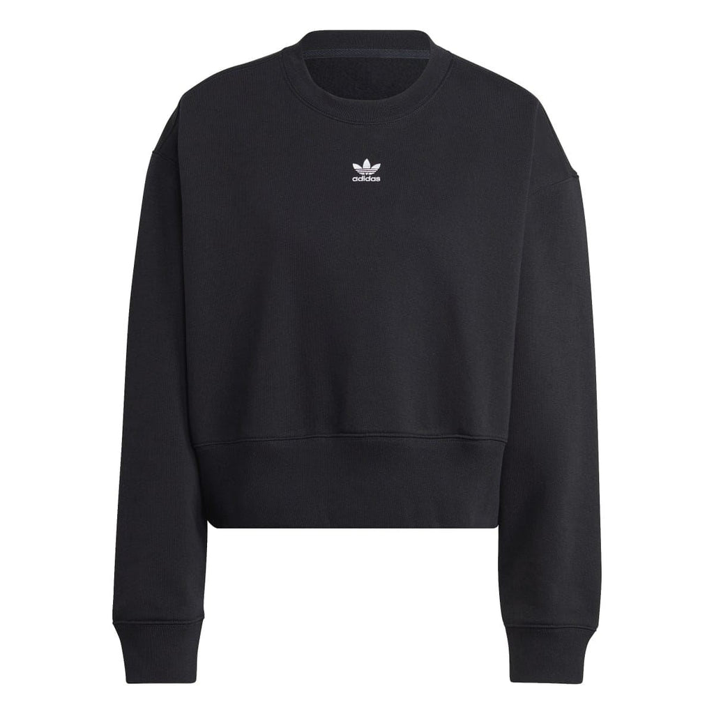 Black crewneck sweatshirt with adidas Trefoil logo centered on chest