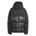 adidas Originals black down puffer jacket with attached hood, full zip, chest logo