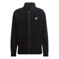 Black teddy fleece zip-up jacket with stand collar and adidas Originals trefoil logo