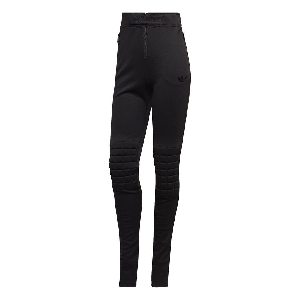 Black performance tights with quilted knee panels and high waist