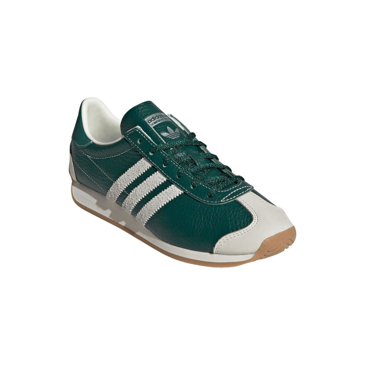 Green leather-look adidas Originals trainers with white toe panel and three stripes