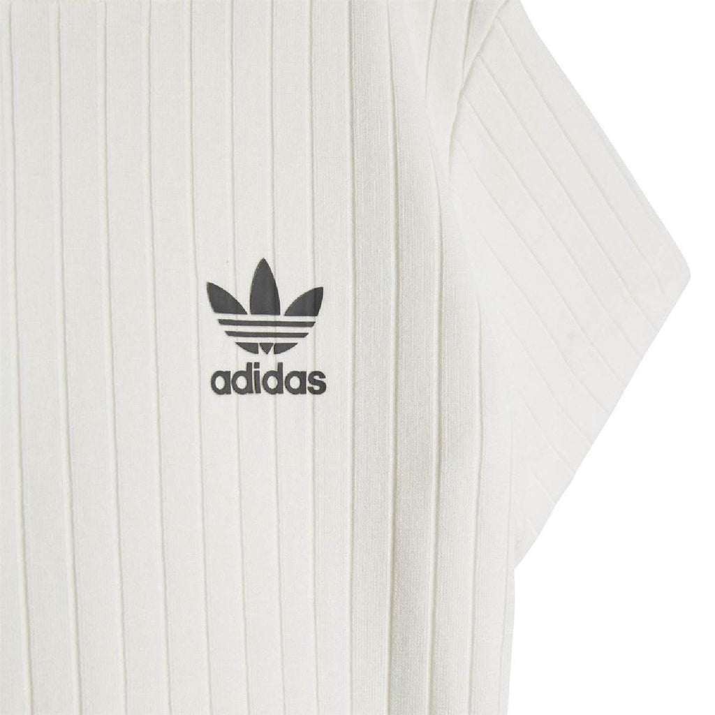 White ribbed t-shirt with adidas trefoil logo on chest