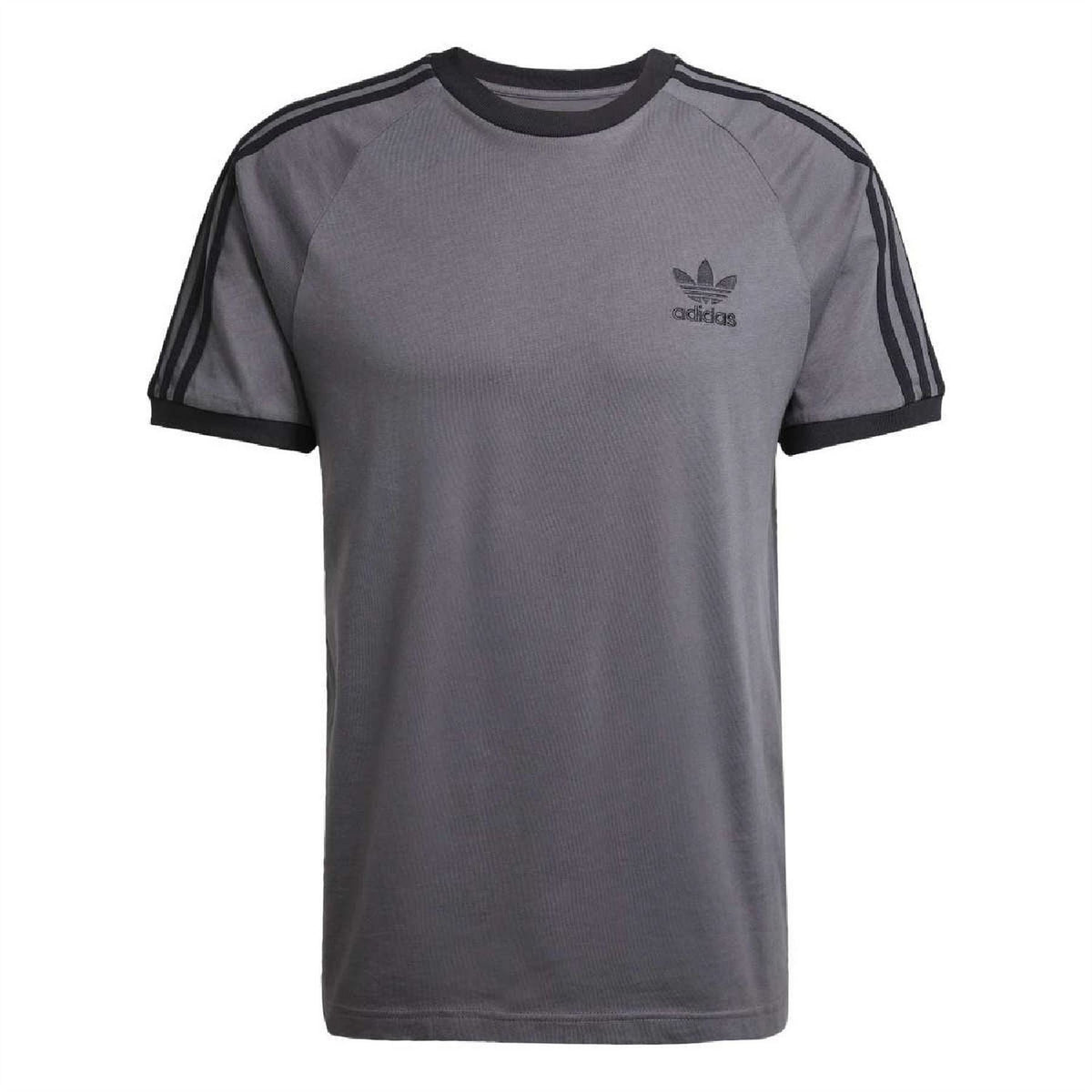 adidas Originals Adicolor Classics 3-Stripes T-shirt showing navy blue fabric with iconic white 3-stripes and crew neckline.