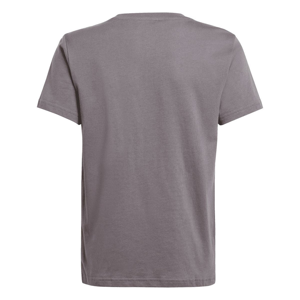 Grey junior T-shirt, plain back view with crew neck and short sleeves.