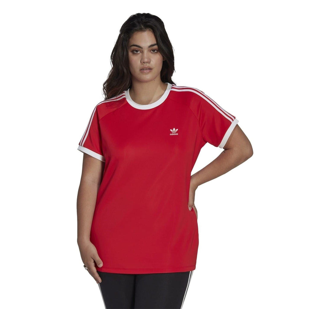 adidas Originals red slim 3-Stripes T-shirt with crew neck, white trim, adidas logo
