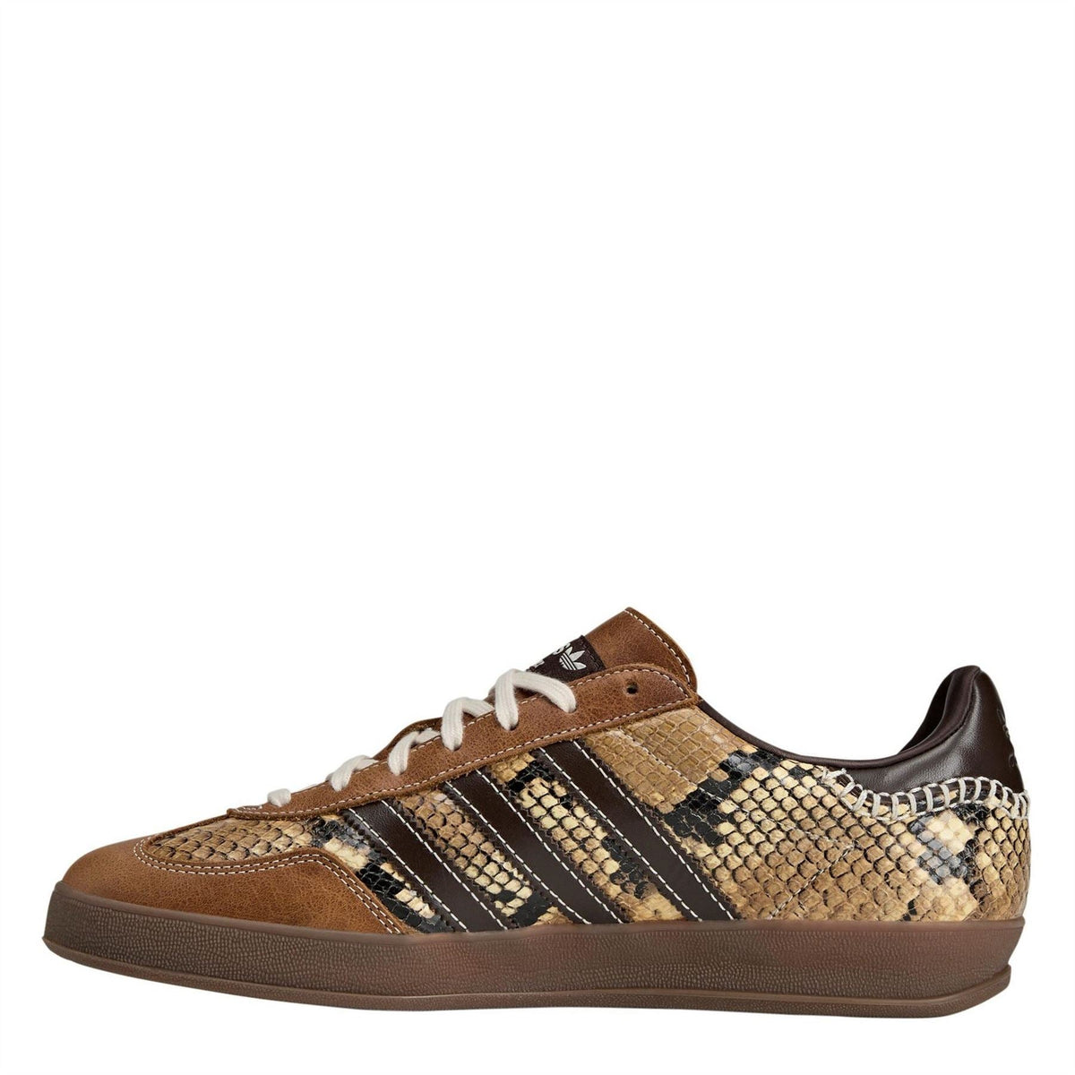 adidas Originals low-top trainers, brown suede and snake-print leather, white laces