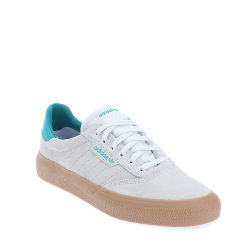 White adidas 3MC trainers with teal heel lining and lace-up closure, gum rubber sole