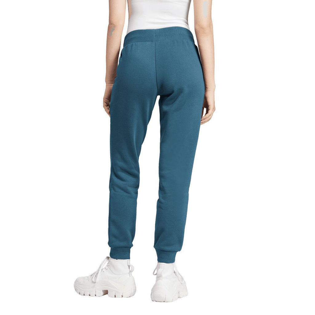 Blue slim fleece jogger pants with tapered fit and ribbed ankle cuffs