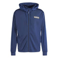 Navy zip-up hooded track jacket with drawstring hood and adidas logo on chest