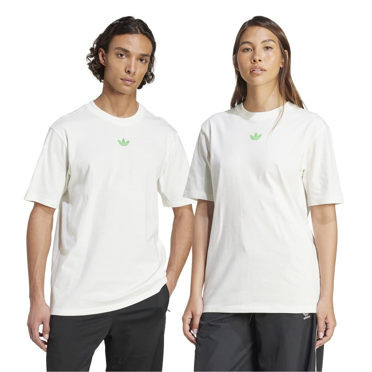 Blue adidas Originals crew neck T-shirt with ribbed collar, short sleeves, and classic sporty design.
