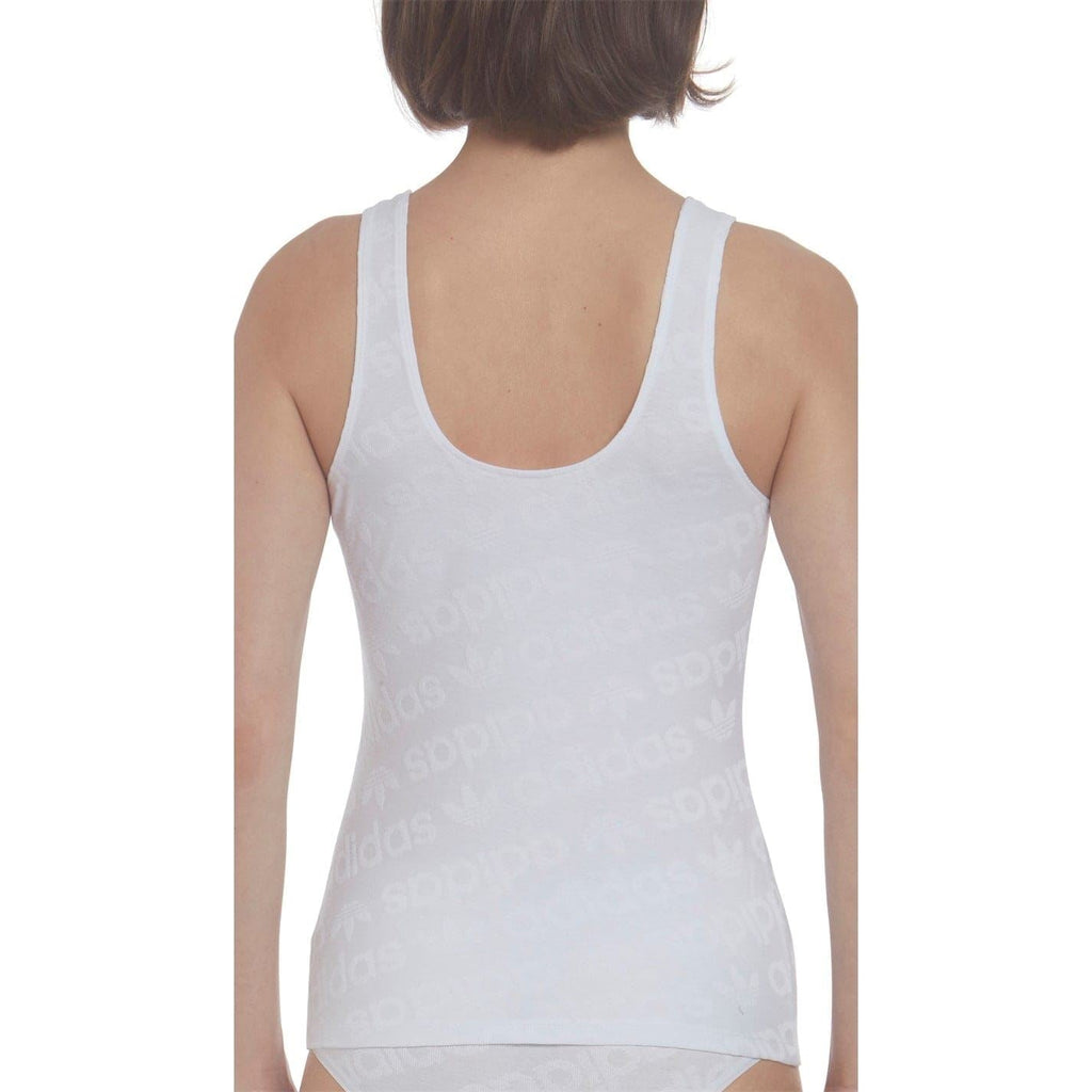 adidas Originals logo vest featuring all-over branding, sleeveless design, and casual fit, suitable for sporty and streetwear styles