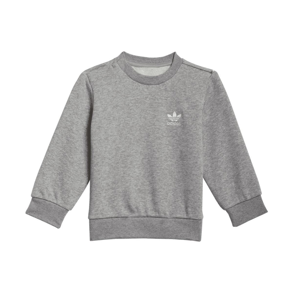 Grey infant crewneck sweatshirt with small adidas logo on chest.