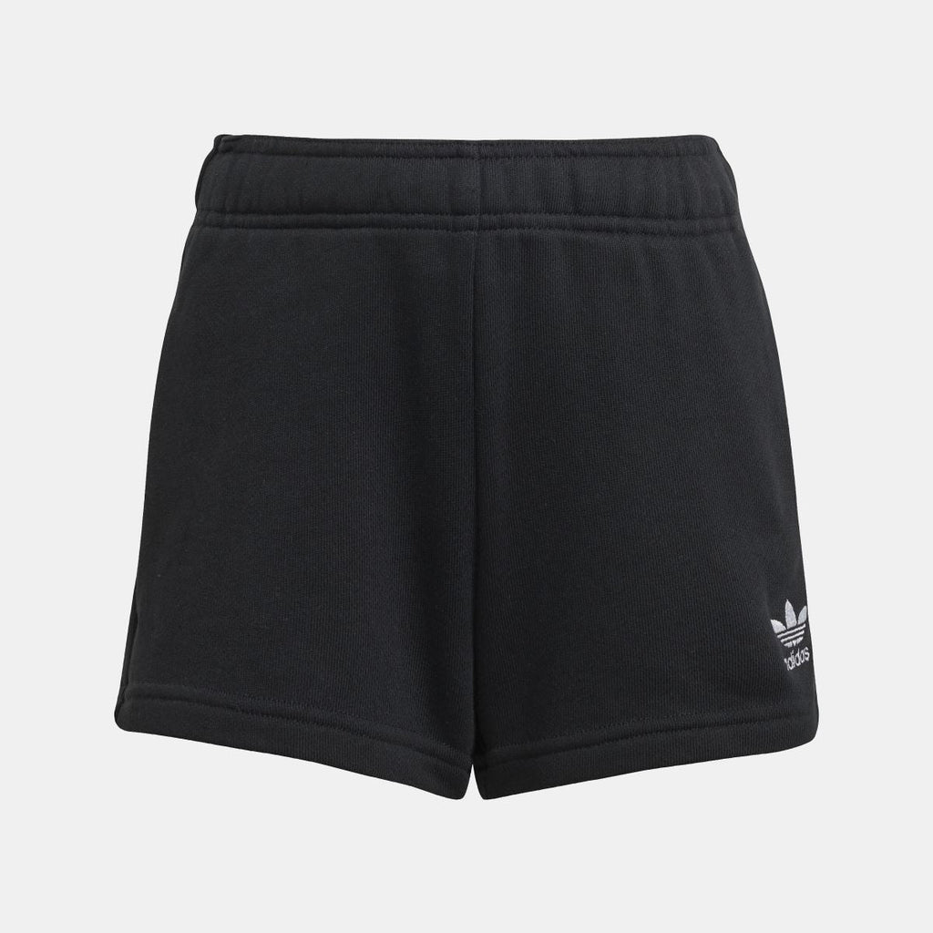 Black juniors shorts with elastic waistband and adidas logo detail