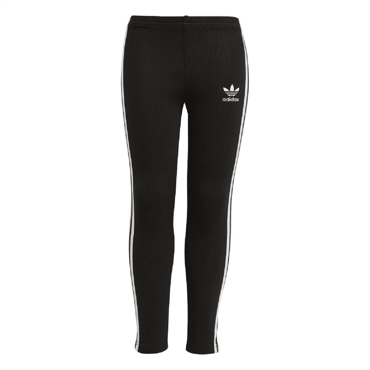 Black adidas Originals leggings with white trefoil logo and three side stripes
