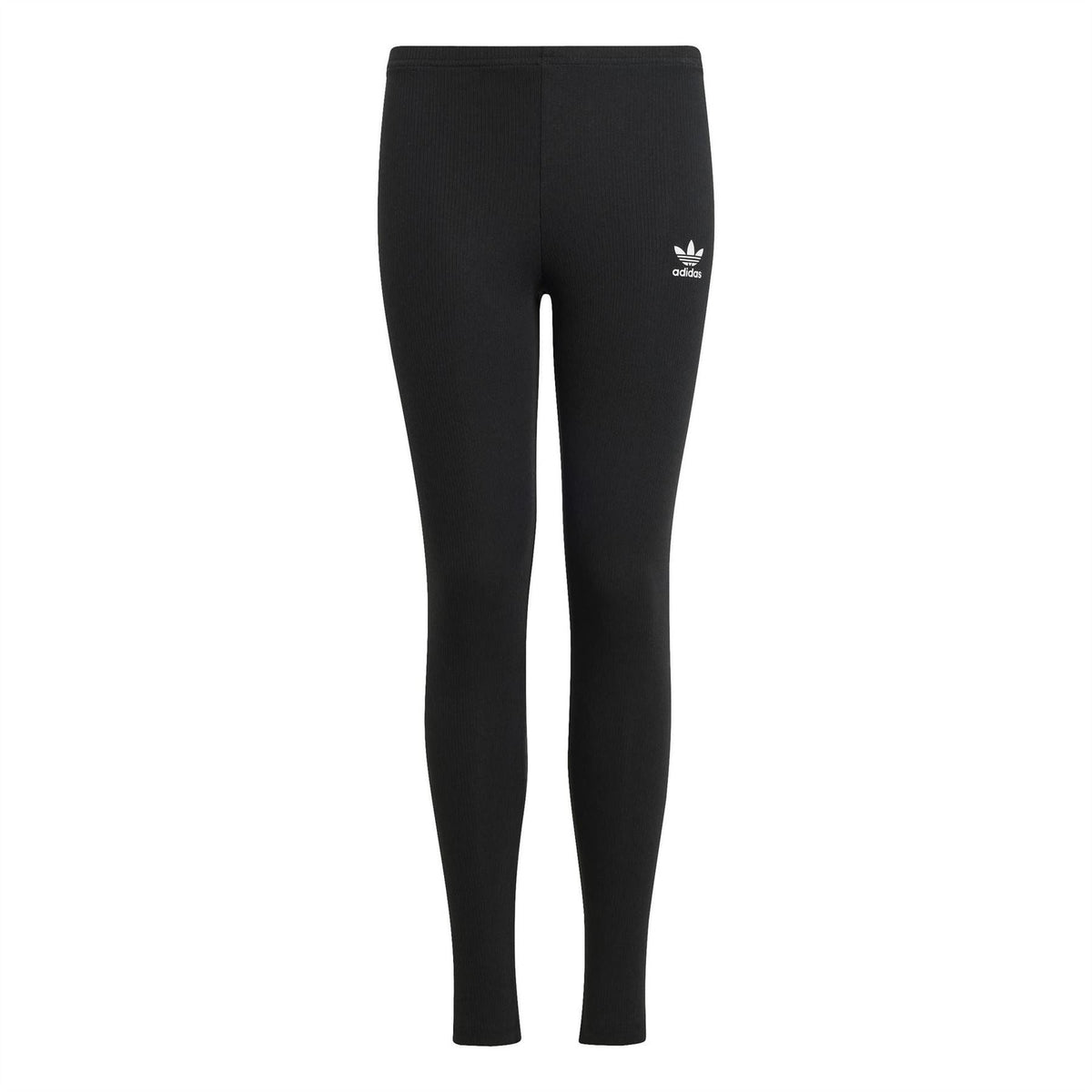 Black adidas Originals ribbed leggings with ankle-length skinny fit and small thigh logo