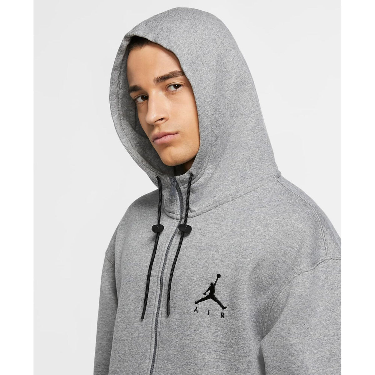 Men's Nike Jordan Jumpman Air Fleece Full Zip Hoodie Grey/Black CK6679-091