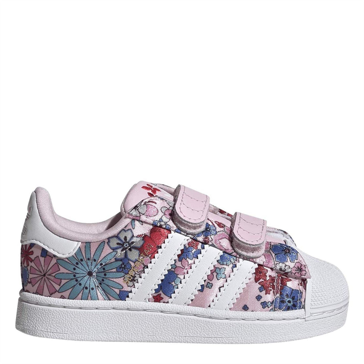Infants' adidas trainers, light pink floral print, with two hook-and-loop straps