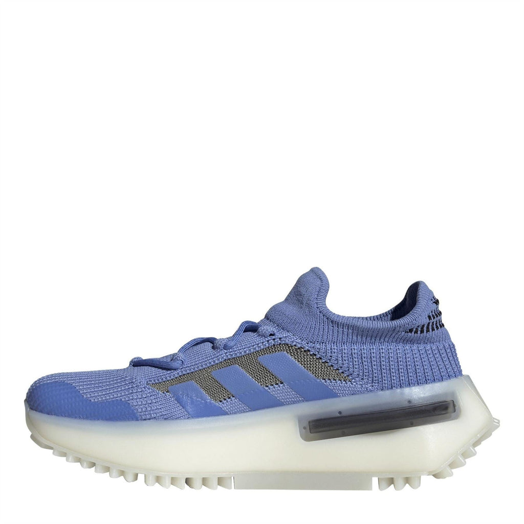 adidas Originals NMD_S1 women's sneakers, side view with blue laces and black stripes