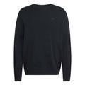 Black crew neck sweater with raglan sleeves and ribbed hem and cuffs