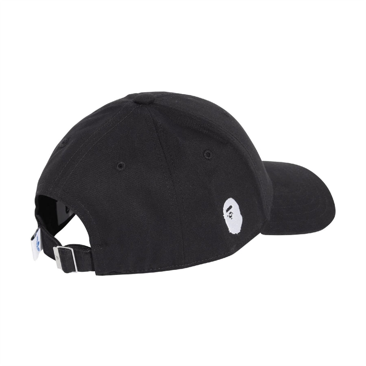 Black ball cap with adjustable strap and small side logo patch