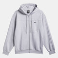 Grey zip-up fleece hoodie with adjustable hood and adidas trefoil logo on chest.