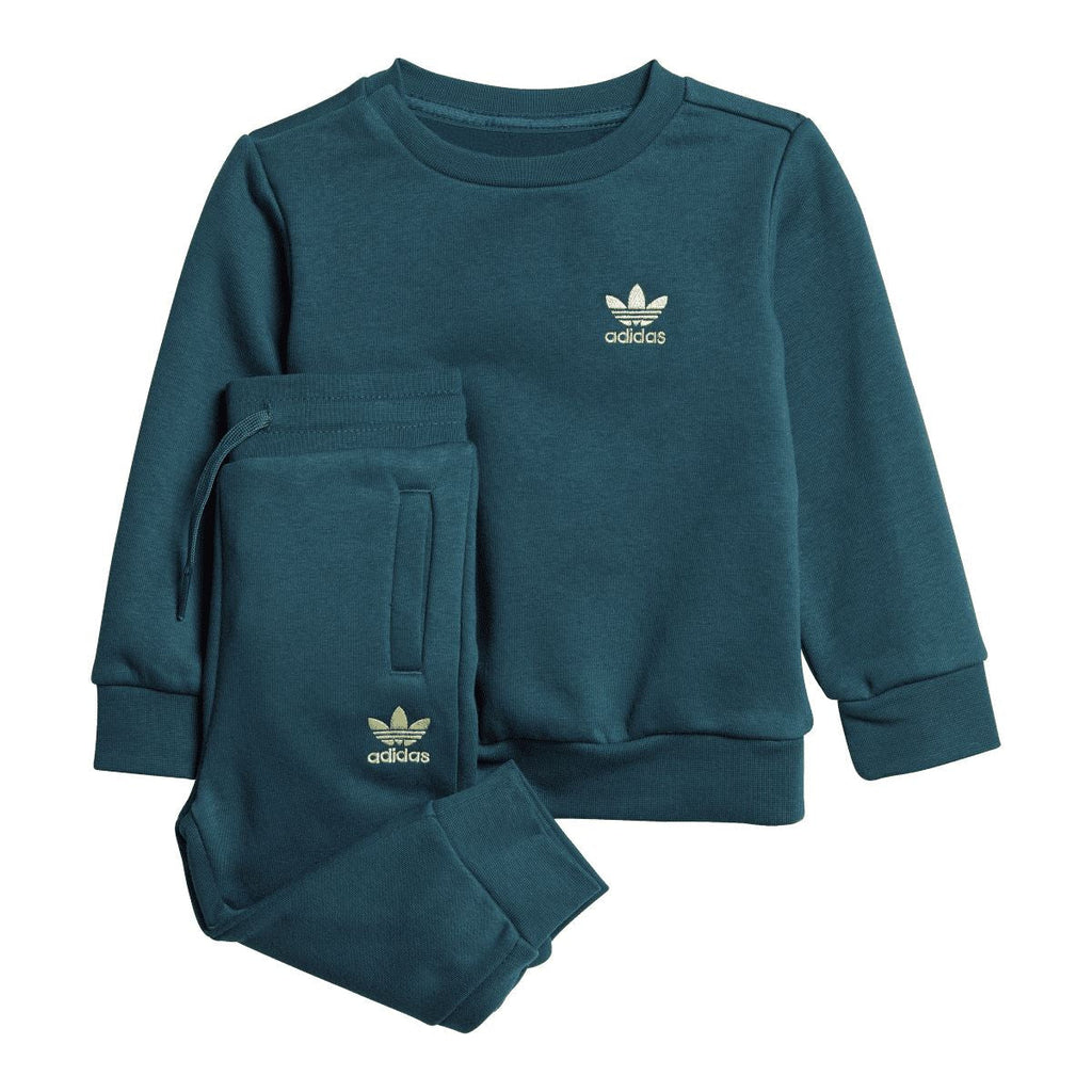 Infants adidas sweatshirt and joggers set, teal blue with gold trefoil logo