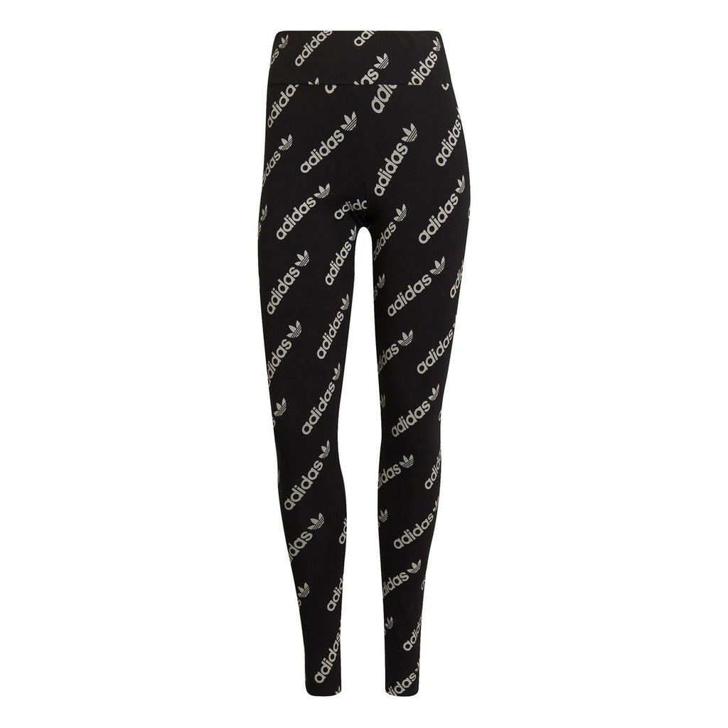 Black adidas logo leggings with all-over repeat print