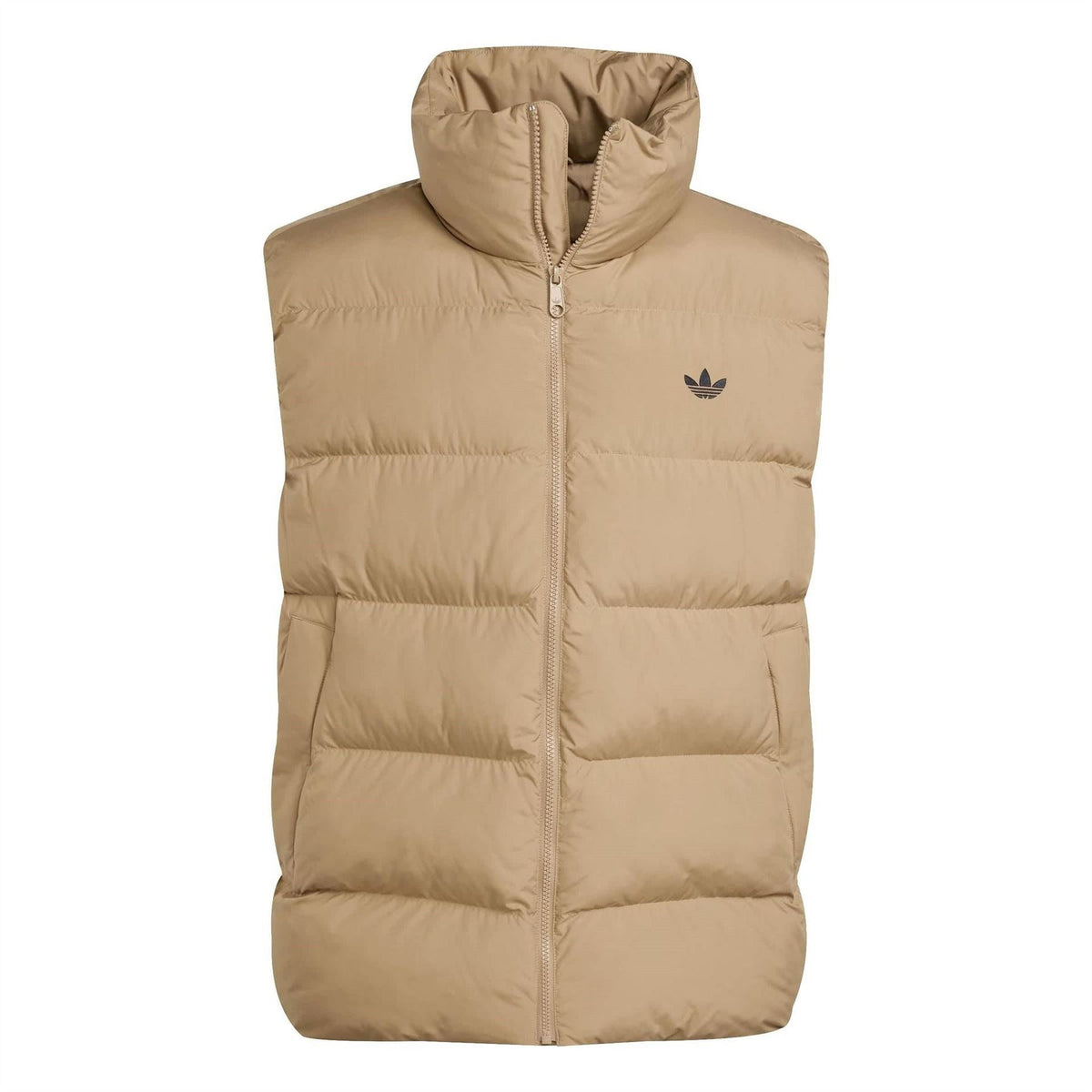 adidas Originals quilted puffer gilet, hooded full-zip, side pockets, brown
