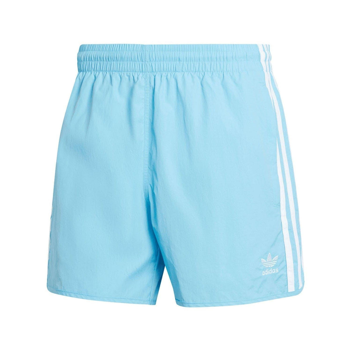 Light blue adidas Originals sprinter shorts with elastic waistband and white side stripes