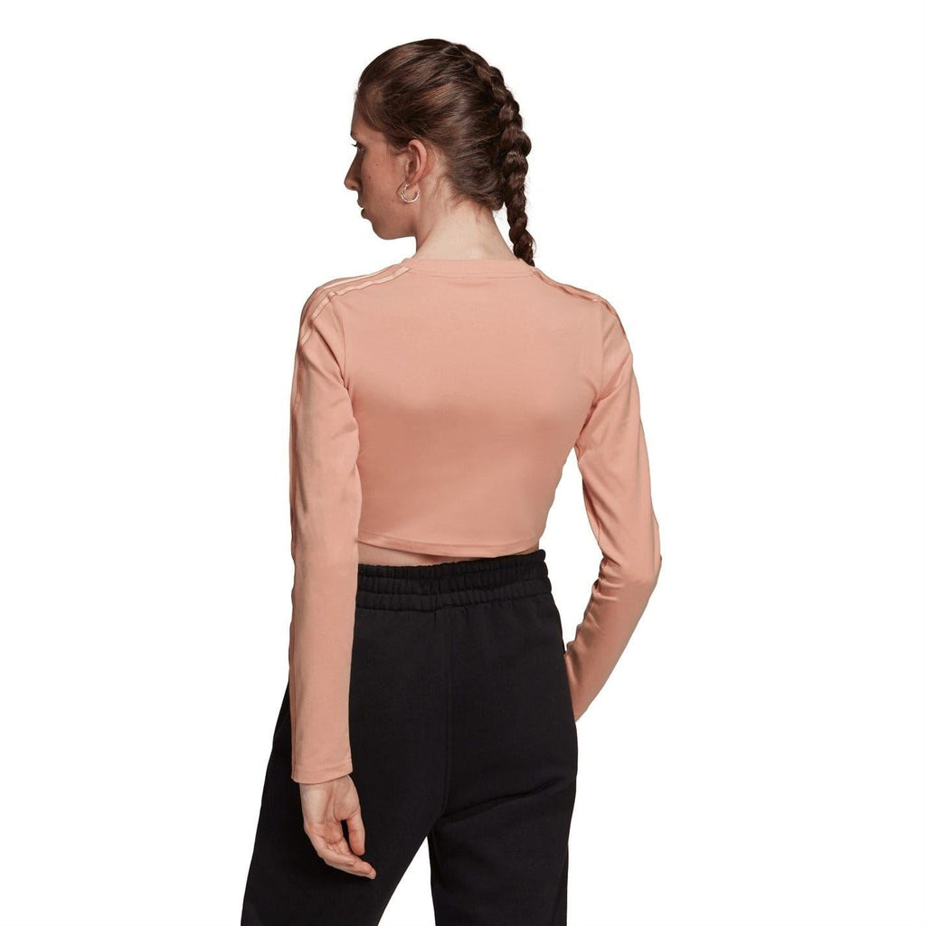 Blush cropped slim-fit crew-neck long-sleeve T-shirt, back view