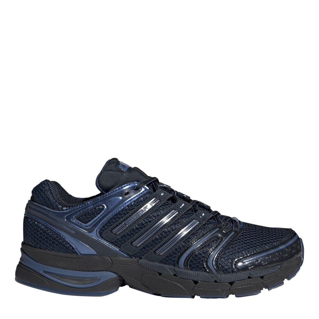 adidas Originals dark blue lace-up sneakers with metallic three-stripe detailing