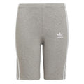 Grey adidas Originals cycling shorts with white side stripes and small adidas logo