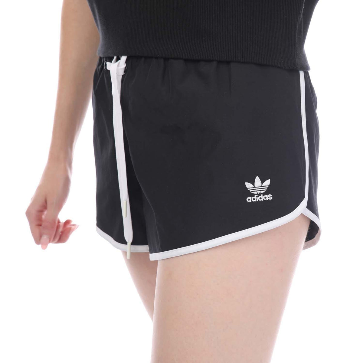 Black adidas Originals shorts with white drawstring and adidas logo