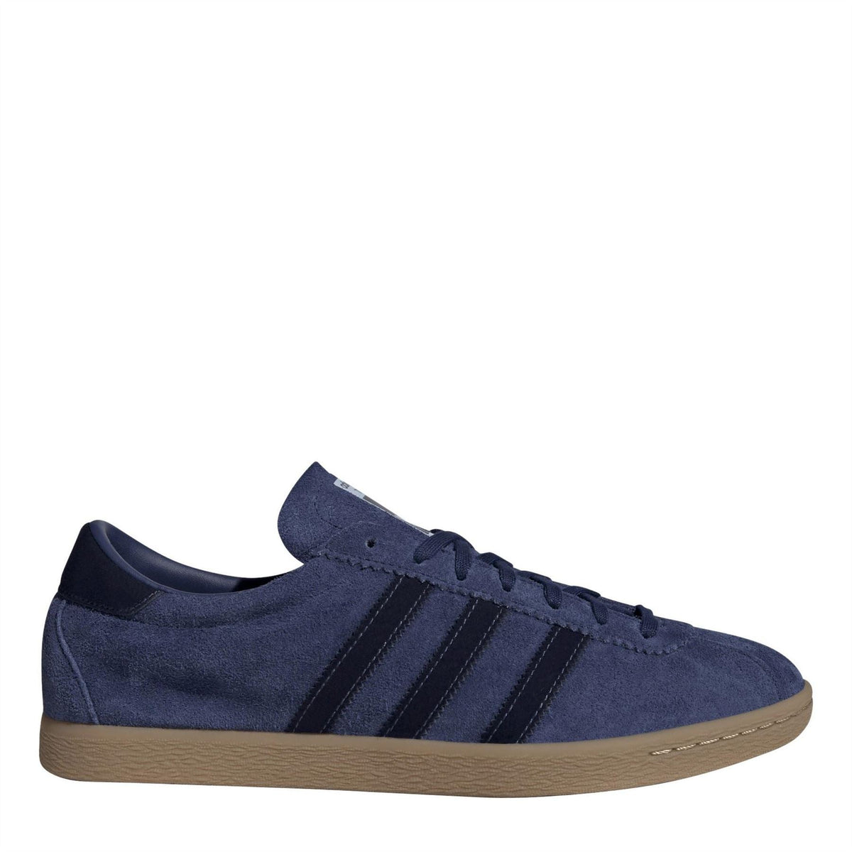 adidas Tabacco low top sneaker in dark blue suede with three stripes and gum sole