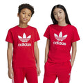 Kids scarlet red Adidas crew neck T-shirt with large trefoil and adidas wordmark