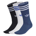 adidas Originals 3-pack long crew socks in black, white, navy with 3-Stripe ribbed style