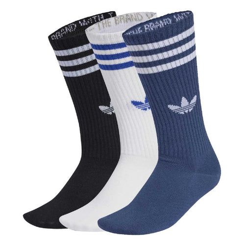 adidas Originals 3-pack long crew socks in black, white, navy with 3-Stripe ribbed style