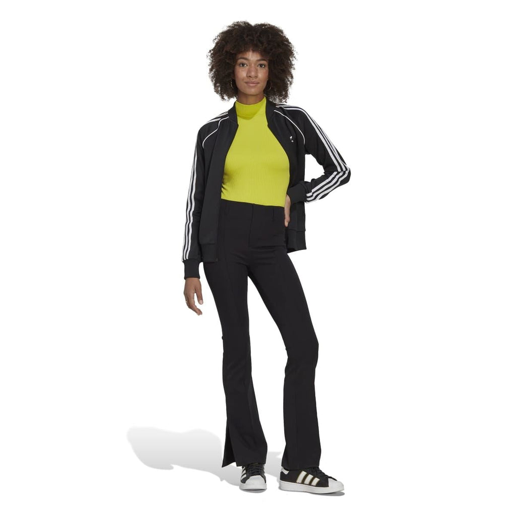 Black adidas track top with zip front and white triple sleeve stripes