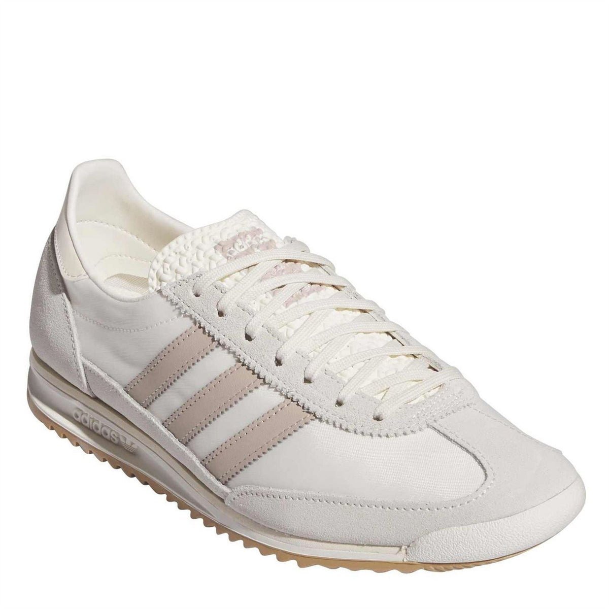 adidas Originals low-top sneakers, white upper with taupe stripes and lace-up front
